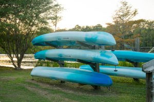 blue canoes on waterway at myrtle beach sc campground
